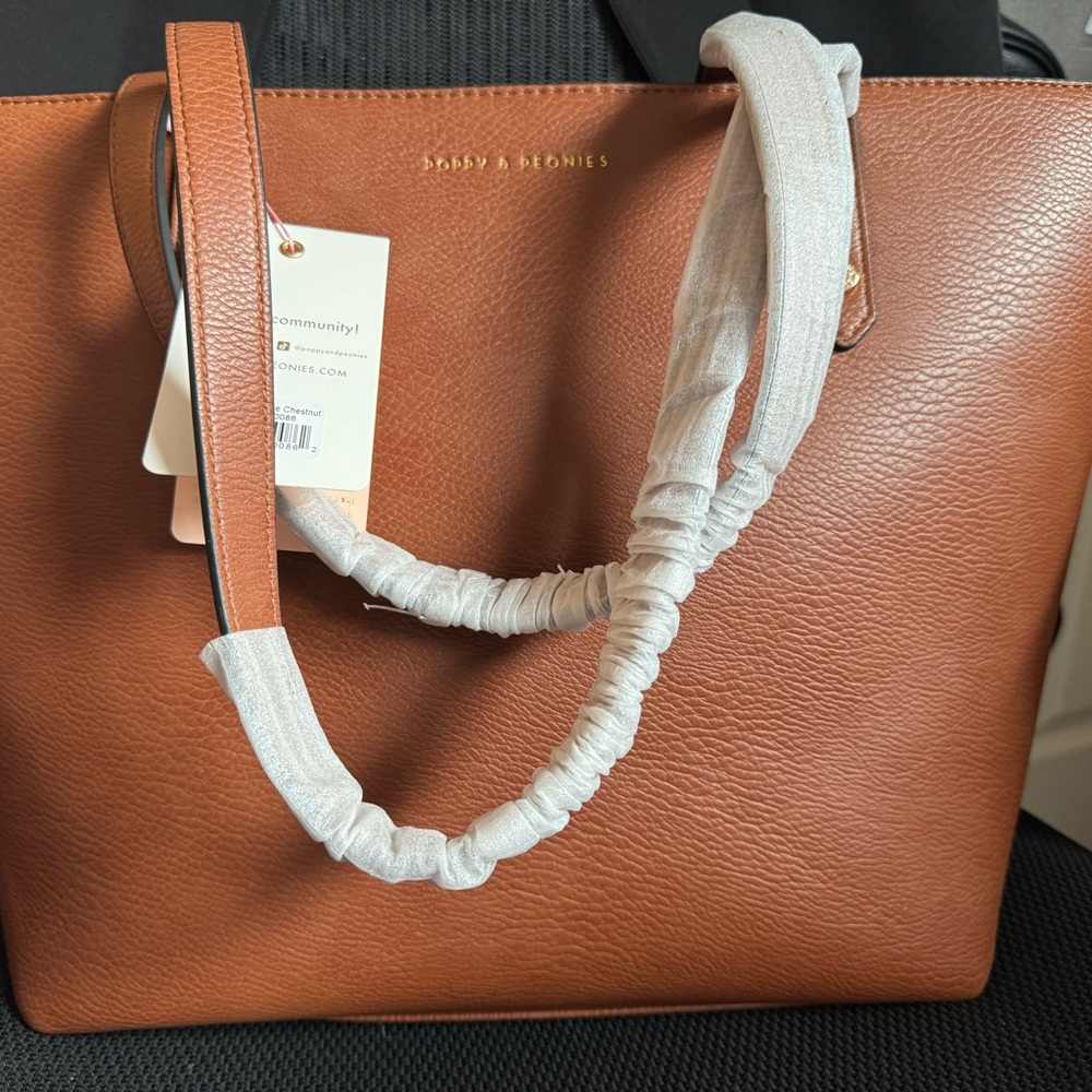 Poppy & Peonies Brown Leather Tote